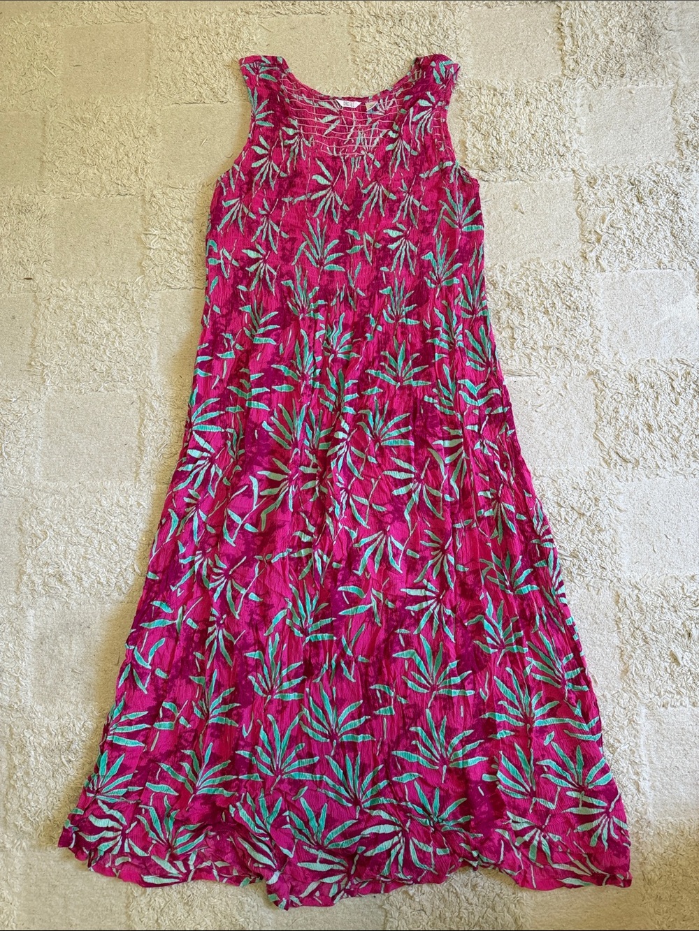 Kaktus Fuchsia Maxi dress with Teal Leaf Print